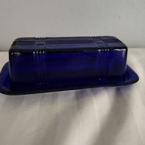 COBALT BLUE Glass Covered Butter Dish